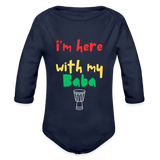 I'm Here with My Baba Organic Long Sleeve Baby Bodysuit - dark navy